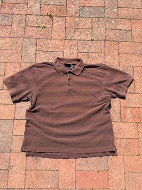 American Vintage Brown Striped Polo Shirt